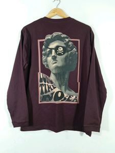 Burgundy Printed Casual T-Shirt  (Men's )