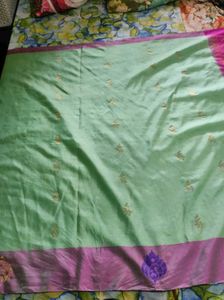 Light Green Saree with Pink Border