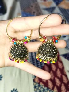 Boho Jhumka Earrings with Colorful Beads