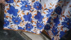 White Kurta with Blue &amp; Orange Floral Print
