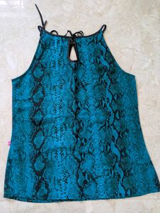 Teal Snake Print Halter Top
