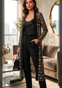 Elegant Black & Gold Embroidered cardigan