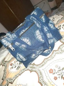Stylish Blue Leaf Print Handbag