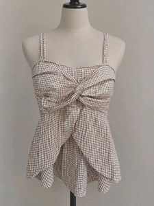 Cute Gingham Twist Front Top