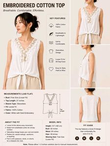 Embroidered Cotton Sleeveless Top