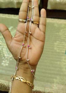 Elegant Silver Anklets with Pink and Black Stones