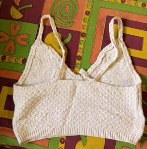 Cream Textured Crop Top