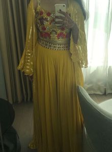 Yellow Embroidered Kurta Set with Jacket