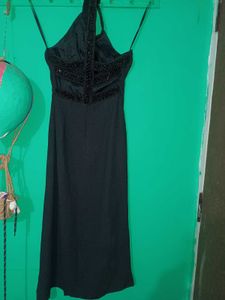 Elegant Black Halter Neck Beaded Dress