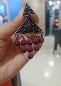 Designer drop earrings with pink stones