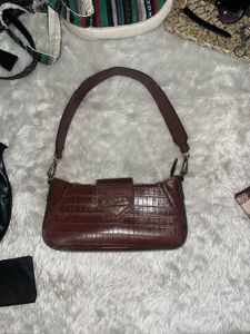 Brown Croc Embossed Clutch Bag
