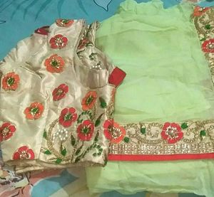 Pista Green Saree With Blouse