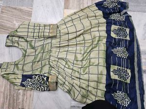 Green Printed Frock Set with cotton linng