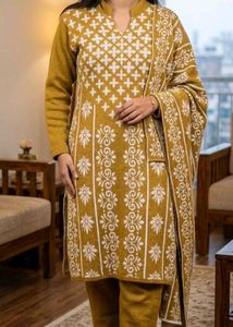 Mustard & White Winter Woolen Suit Set – Pre-loved