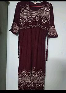 Maroon Embroidered Maxi Dress
