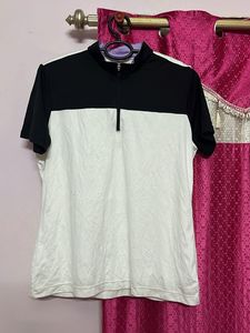 Two-Tone Zip-Neck T-Shirt