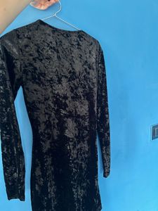 Shein Black Velvet Lace-Up Dress
