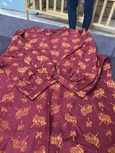 Maroon Elephant Print Kurta Set