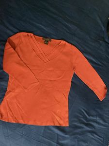 Women's Orange V-Neck Top