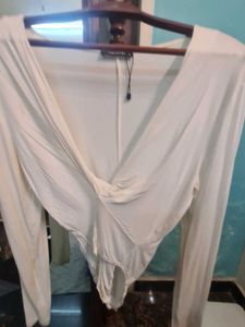 White Long Sleeve Twisted Bodysuit