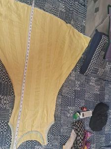Yellow Striped Kurta Set with Embellished Neckline