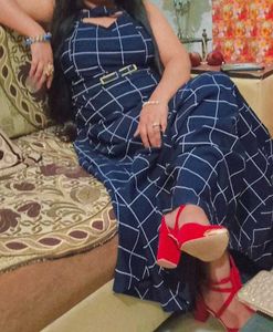 Blue Plaid Maxi Dress