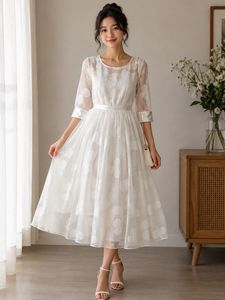 Elegant White Floral Midi Dress
