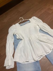 Chic White Ruffle Square Neck Top