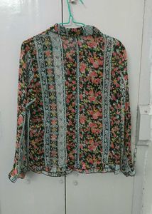 Floral Print Sheer Button-Up Top