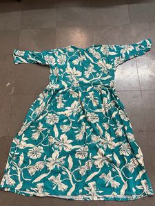 Teal Floral Print Midi Dress