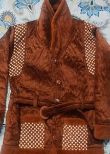 Brown Velvet Robe with Polka Dots