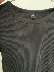 Ribbed Black Crew Neck Top