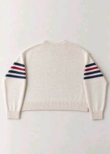 CREAM U.S. POLO STRIPED SLEEVE SWEATER