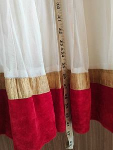 White Net &amp; Red Velvet Anarkali Suit
