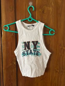 White NY State Crop Tank Top