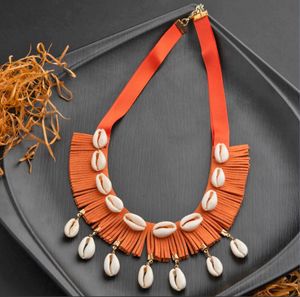 Boho Orange Shell Choker Necklace