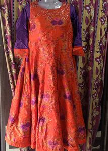 Floral Orange Anarkali Dress