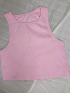 Cute Pink Ribbed Crop Tank Top