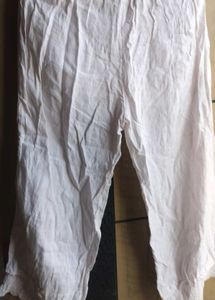 White Cotton Palazzo Pants with Lace Trim