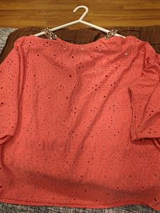 Chic Red Eyelet Top with Chain Detail