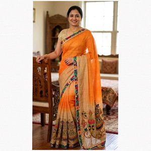Embroidered Mirror Work  Saree with stitched padde