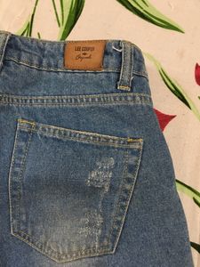 Denim  Shorts with Floral Lace Detail
