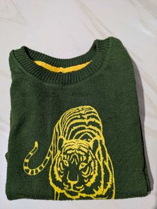 Green Tiger Print Knit Sweater