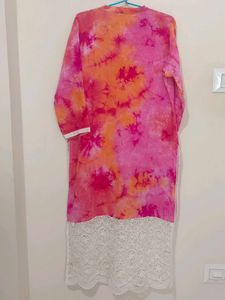 Vibrant Tie-Dye Kurta with Lace Trim