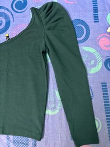 Dark Green One-Shoulder Crop Top
