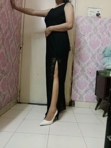 Black Sleeveless Net Long Dress