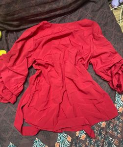 Vibrant Red Peplum Blouse