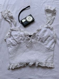 White Eyelet Ruffle Crop Top