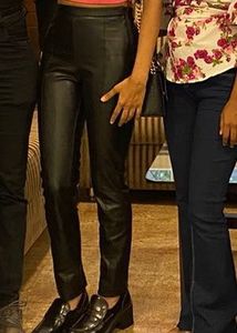 Black Faux Leather High/mid -Waist Pants