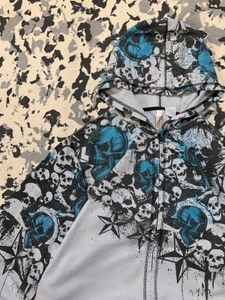 Y2K Skull Print Zip-Up Hoodie